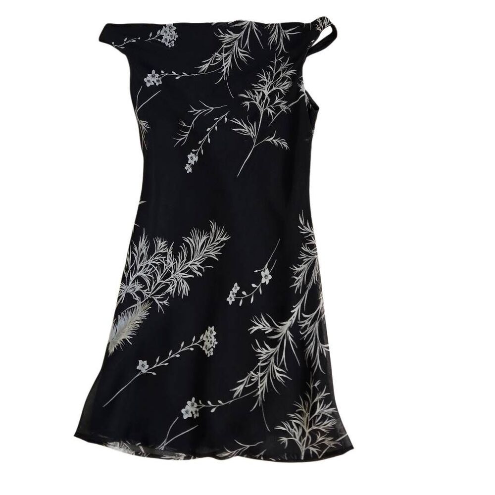 Vintage Long Paige New York Floral Lined Mini A-Line Dress Black White Size 6
